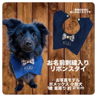 お名前刺繍入りスタイ デニム リボンスタイ(おもちゃ/ペット小物)