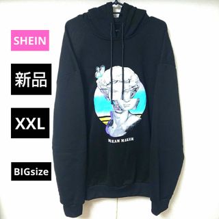 シーイン(SHEIN)の新品 XXL パーカー プルオーバー 3L 黒 大きいサイズ 未使用 長袖(パーカー)