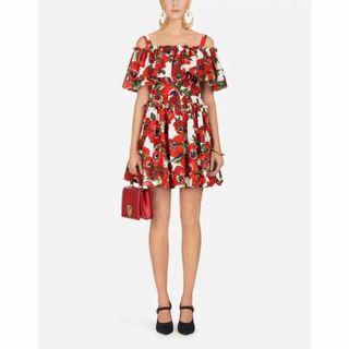 ドルチェアンドガッバーナ(DOLCE&GABBANA)のDOLCE&GABBANA ドルチェ&ガッバーナ ドルガバ レッド花柄ワンピース(ミニワンピース)