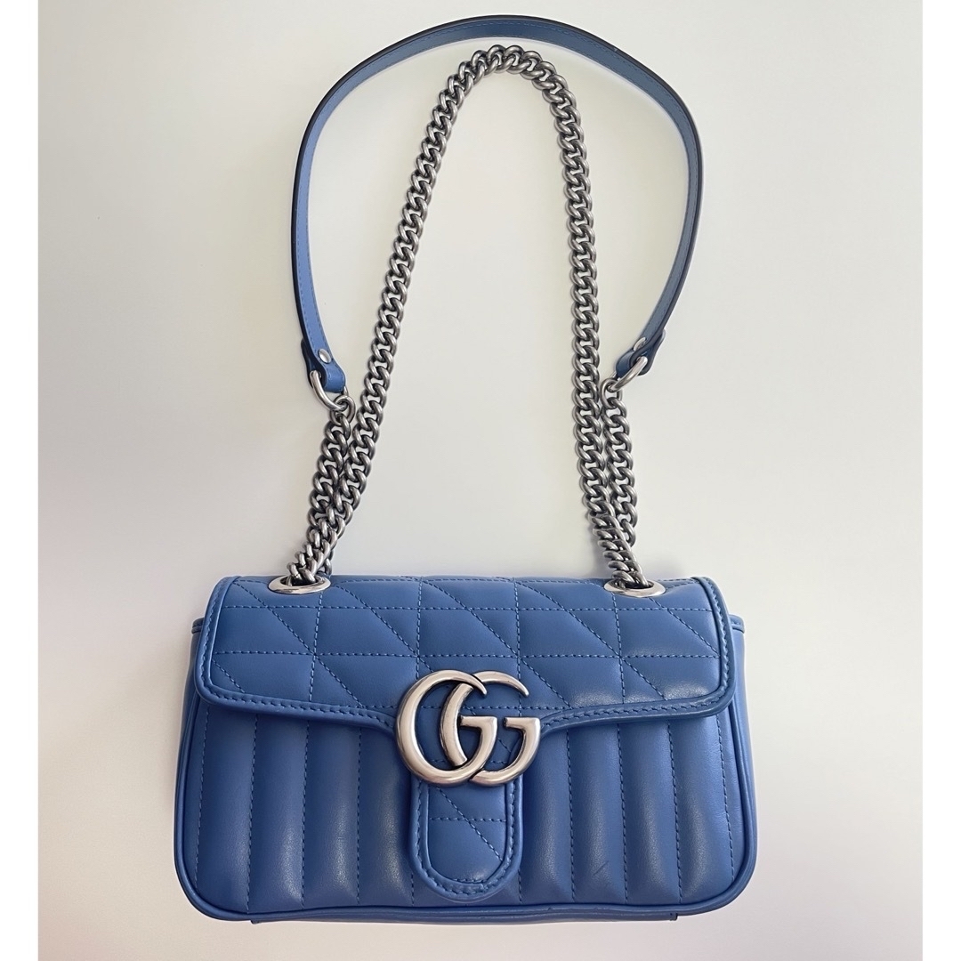 Gucci(グッチ)の新品未使用【GUCCI】GGマーモント ミニ ショルダーバッグ ブルー レディースのバッグ(ショルダーバッグ)の商品写真