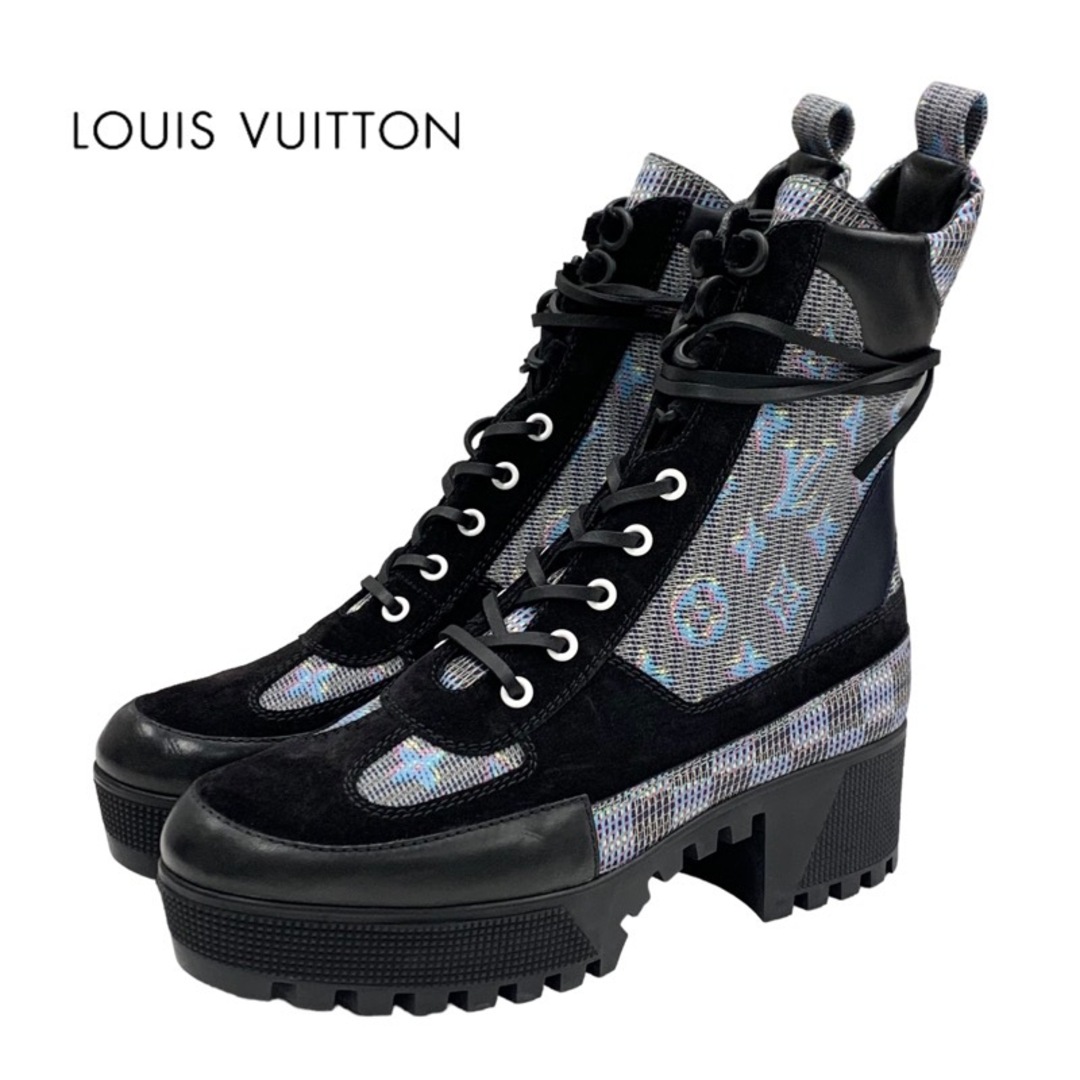 LOUIS VUITTON(ルイヴィトン)のルイヴィトン LOUIS VUITTON ローリエート ブーツ ショートブーツ アンクルブーツ レースアップ モノグラム ブラック ブルー系 レディースの靴/シューズ(ブーツ)の商品写真