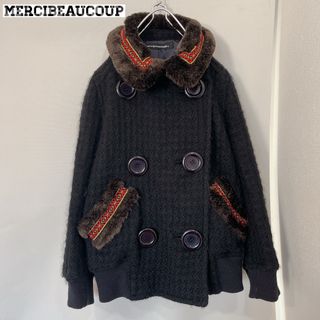 メルシーボークー(mercibeaucoup)の【希少♡】mercibeaucoup 刺繍　ニットコート　Pコート　アウター　(ピーコート)