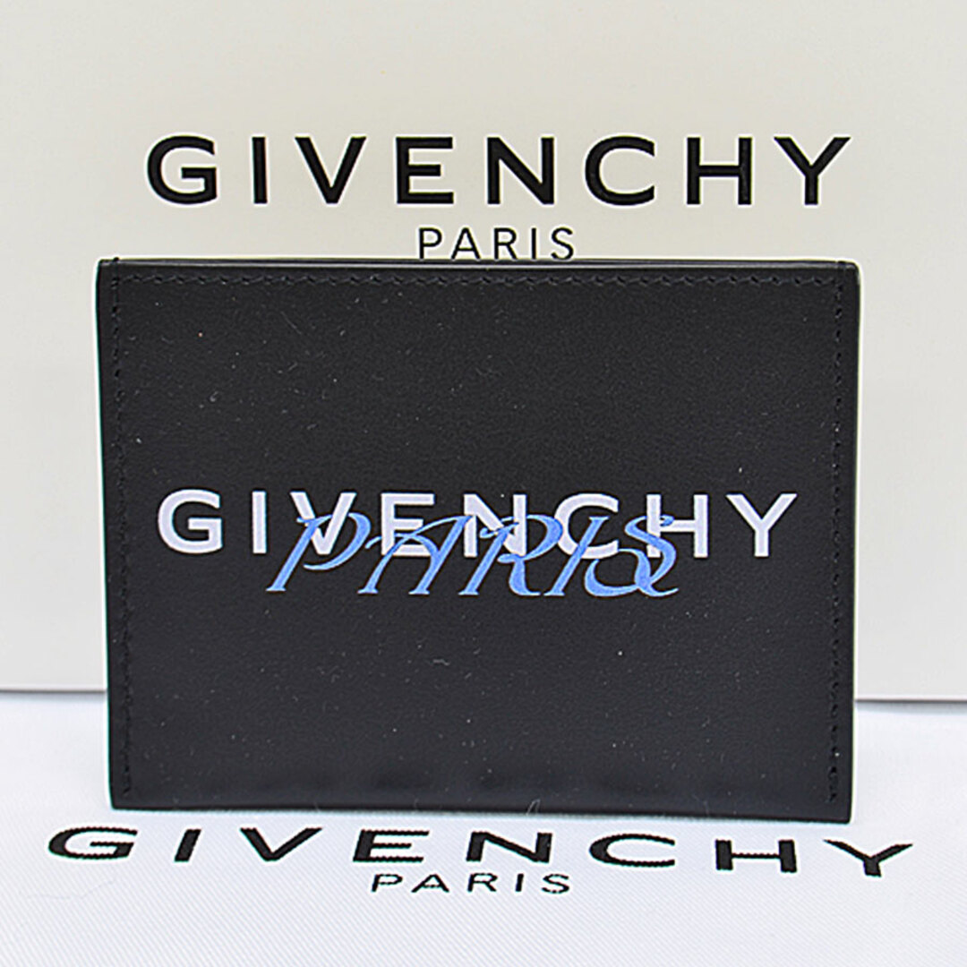 03cmジバンシィ GIVENCHY カードケース パスケース 名刺入れ レザー ブラック×ホワイト×ブルー メンズ 送料無料 r9228f