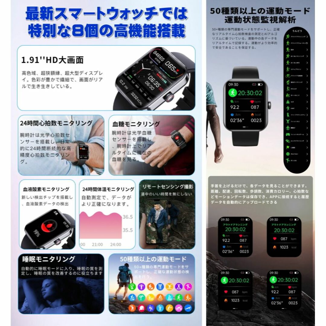 正規品 最新 TB-F57L スマートウォッチ 血糖 値 体温 脈拍 測定 心拍 スマホ/家電/カメラの美容/健康(ボディケア/エステ)の商品写真