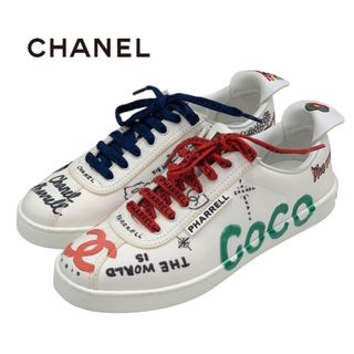 シャネル(CHANEL)の未使用 シャネル CHANEL スニーカー 靴 シューズ ファレルウィリアムス ココマーク ペイント キャンバス ホワイト マルチカラー(スニーカー)