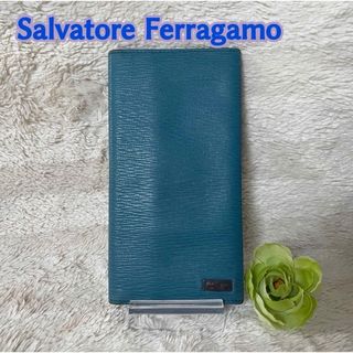 サルヴァトーレフェラガモ(Salvatore Ferragamo)のSalvatore Ferragamo レザー　メンズ　折り財布　くすみブルー(長財布)