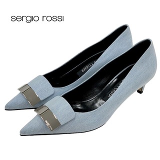 セルジオロッシ(Sergio Rossi)の未使用 セルジオロッシ sergio rossi sr1 パンプス 靴 シューズ ロゴプレート デニム ファブリック ライトブルー シルバー(ハイヒール/パンプス)