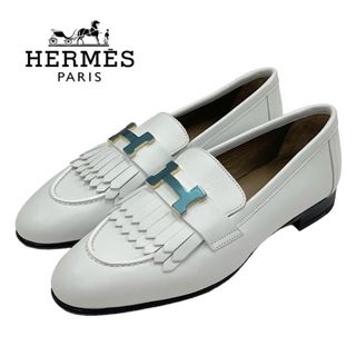 エルメス(Hermes)の未使用 エルメス HERMES ロワイヤル ローファー 革靴 モカシン フラットシューズ 靴 シューズ H金具 フリンジ レザー ホワイト(ローファー/革靴)