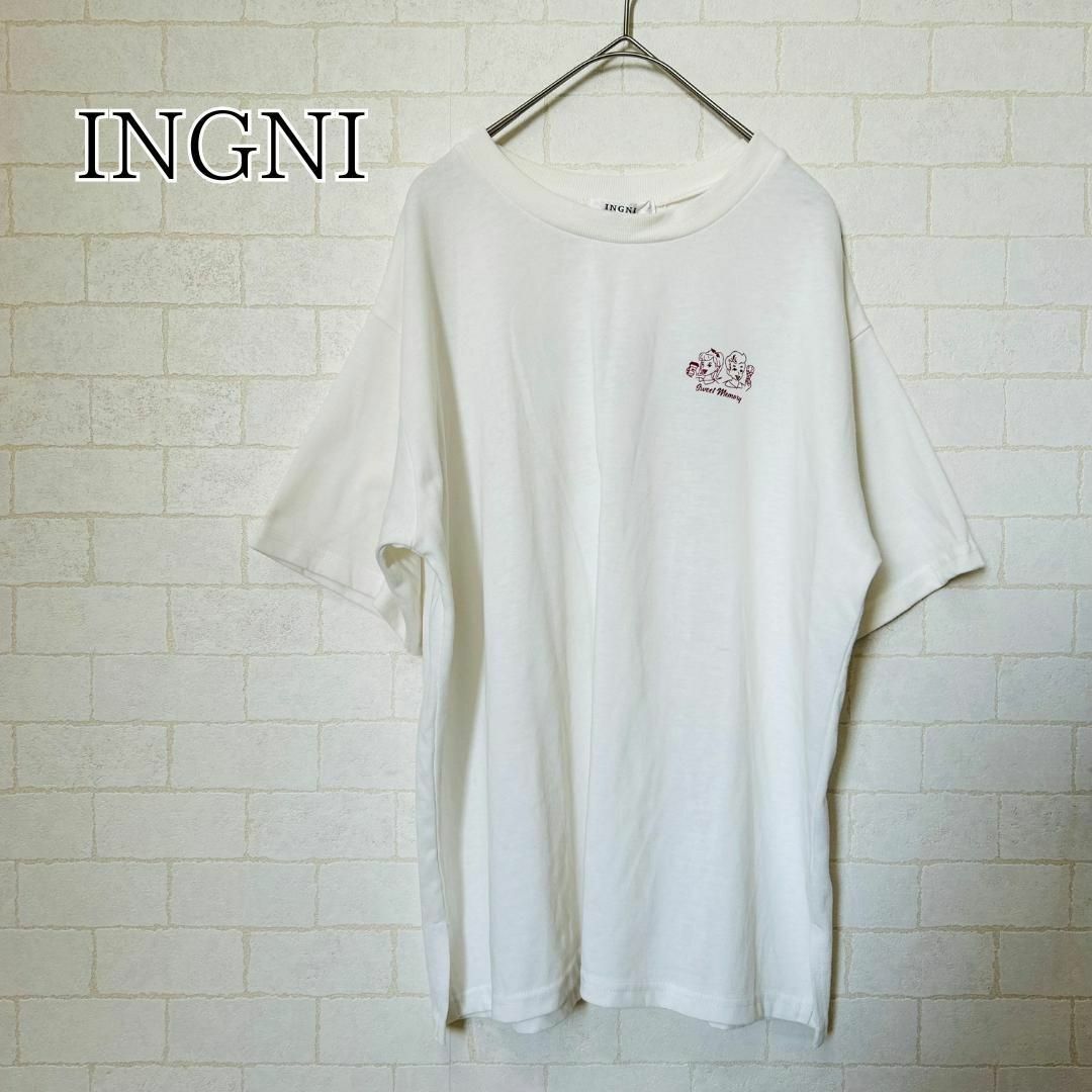 INGNI(イング)の【美品】INGNI イング Tシャツ ホワイト ビッグロゴ M レディースのトップス(Tシャツ(半袖/袖なし))の商品写真