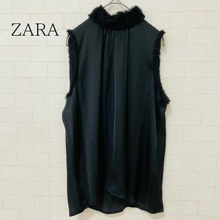 ザラ(ZARA)の【新品タグ付き】ZARA ザラ ノースリーブ レースブラウス ブラック XS(シャツ/ブラウス(半袖/袖なし))