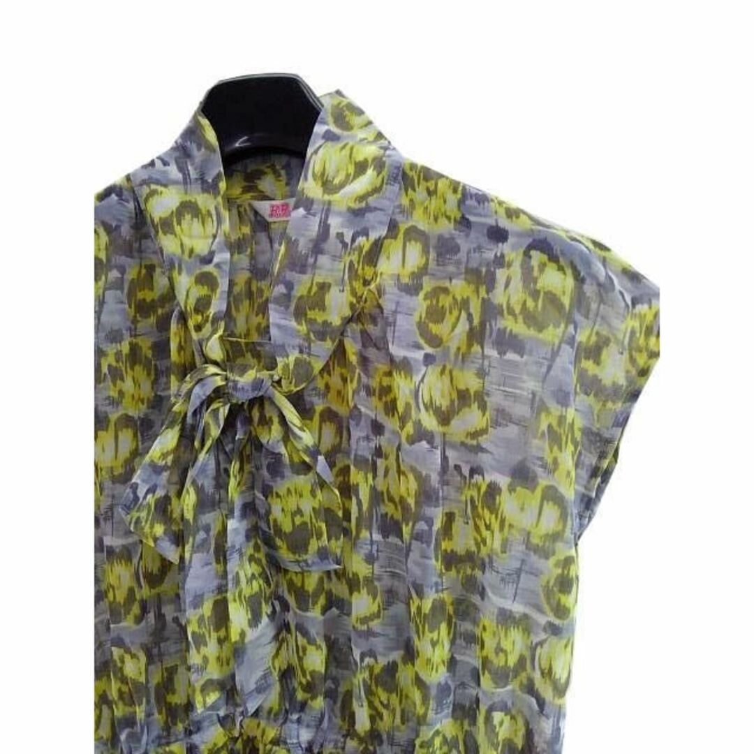 SS0570◇ 新品 花柄 フレンチ袖 ワンピース スカーフ襟 Mサイズ レディースのワンピース(ひざ丈ワンピース)の商品写真