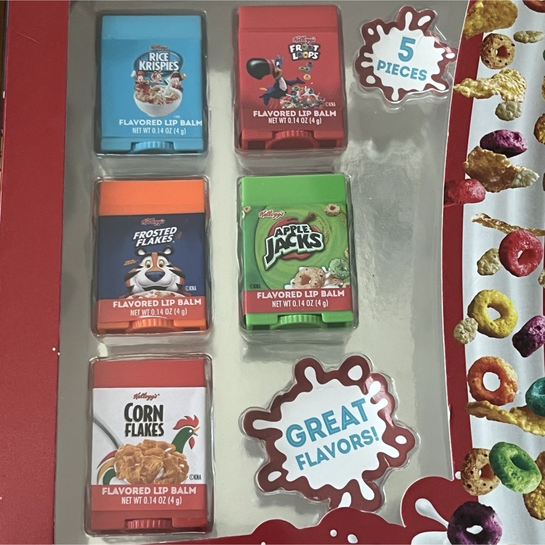 Kellogg's(ケロッグ)のKellogg's 5 flavored LIP BALMS リップバーム  インテリア/住まい/日用品の日用品/生活雑貨/旅行(その他)の商品写真