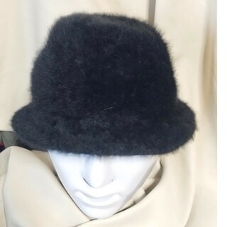 アンゴラ混みファー帽子セット　ブラック色(ハンチング/ベレー帽)