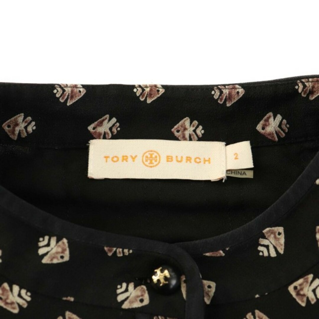 Tory Burch(トリーバーチ)のトリーバーチ ワンピース ひざ丈 バンドカラー 長袖 ティアード 総柄 絹 2 レディースのワンピース(ひざ丈ワンピース)の商品写真