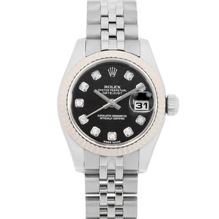 ロレックス(ROLEX)のロレックス デイトジャスト 10Pダイヤ 179174G ブラック G番 レディース 中古 腕時計(腕時計)