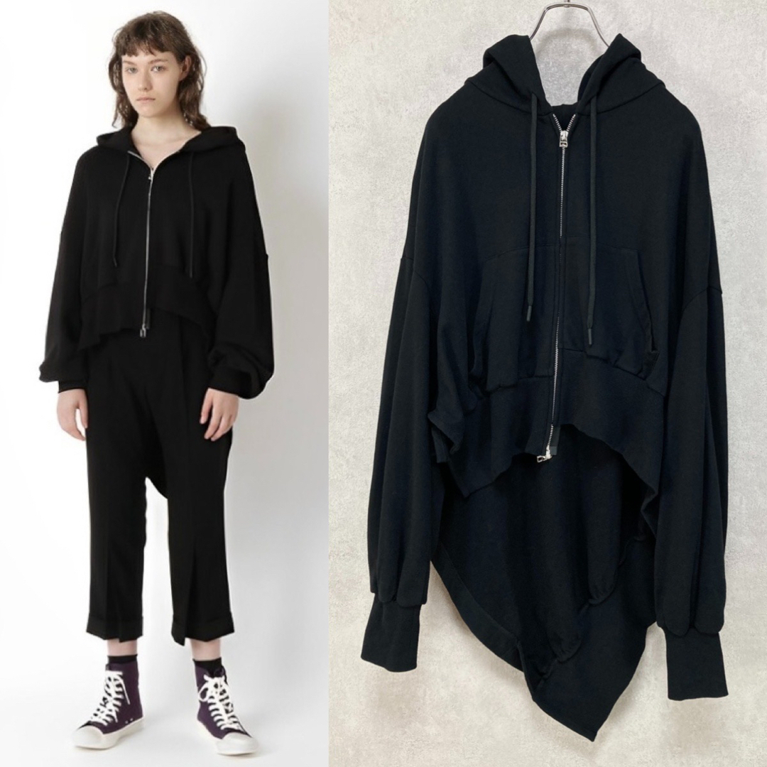 ヨウジヤマモト MINI FLEECE R-ASYMME HOODY 黒2