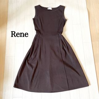 ルネ(René)のルネ　rene ノースリーブ　フレアワンピース　細見え　ブラウン系(ひざ丈ワンピース)