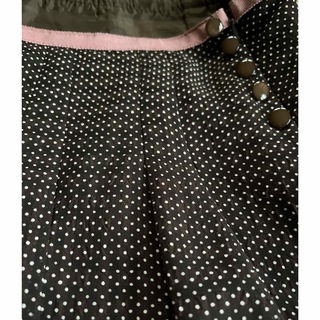 DEAR FLURAフレアスカート　ドット　膝丈　茶×白×ピンク　春夏　日本製(ひざ丈スカート)