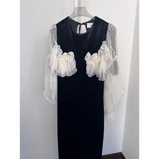 アメリヴィンテージ(Ameri VINTAGE)の2way chiffon docking one piece/black(ロングワンピース/マキシワンピース)