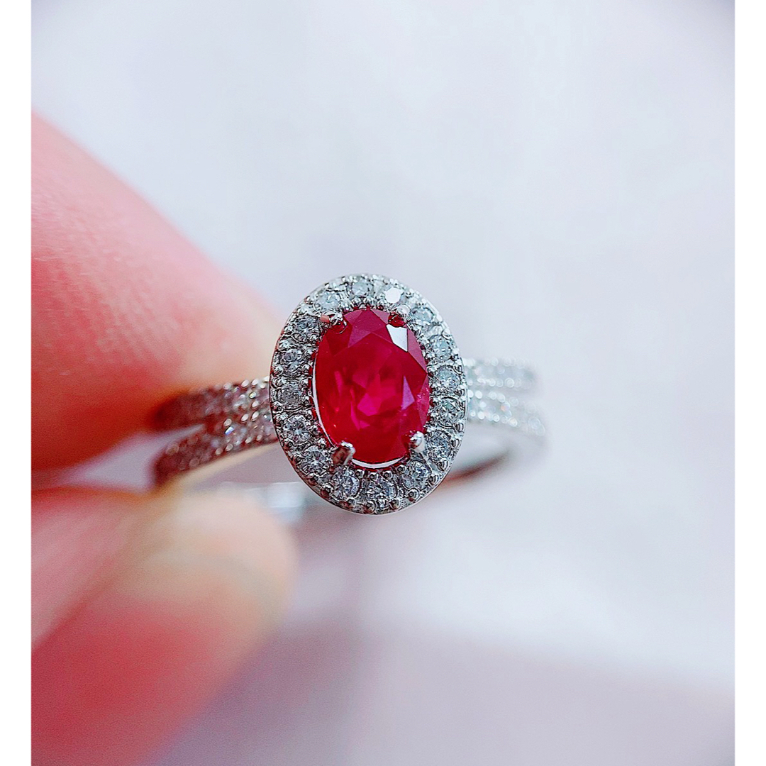 ★1.33ct★ビルマ産✨ピジョンブラッドルビー0.30ctダイヤリング指輪 レディースのアクセサリー(リング(指輪))の商品写真