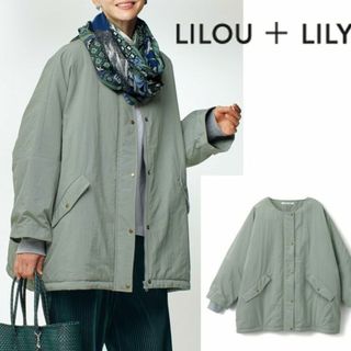 リルアンドリリー(Lilou&Lily)の新品【リルアンドリリー】ビッグシルエット ノーカラー中わたジャケット M-L(ダウンジャケット)