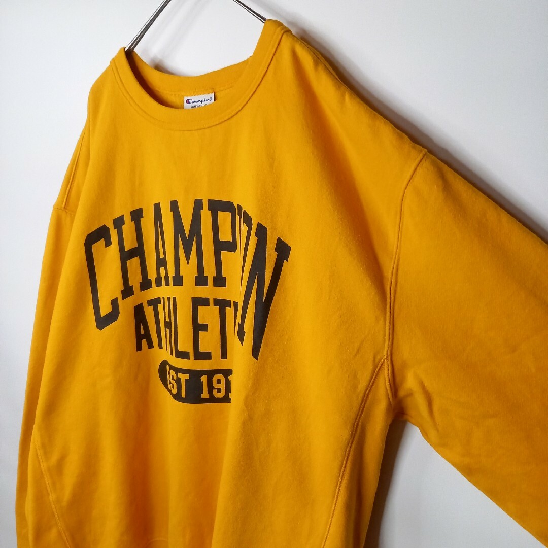 Champion(チャンピオン)のチャンピオン　スウェット　トレーナー　カレッジ　英字　三段プリント　黄色　3XL メンズのトップス(スウェット)の商品写真