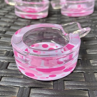 レトロ調カラーガラス灰皿 3個セット ピンク系 ガラス キャンドルホルダー(灰皿)