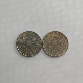 ①　日韓W杯記念硬貨　２枚セット(記念品/関連グッズ)