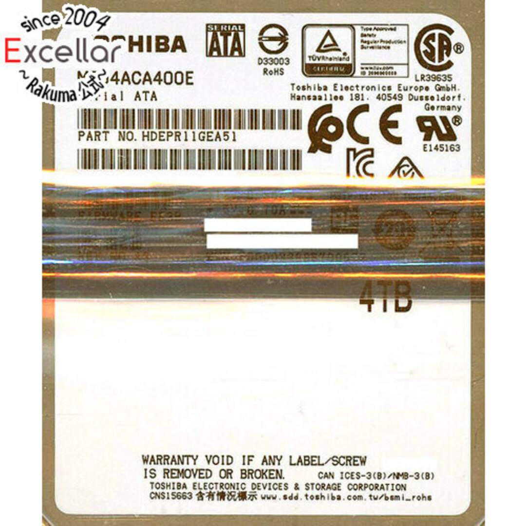 型番TOSHIBA製HDD　MG04ACA400E　4TB SATA600 7200