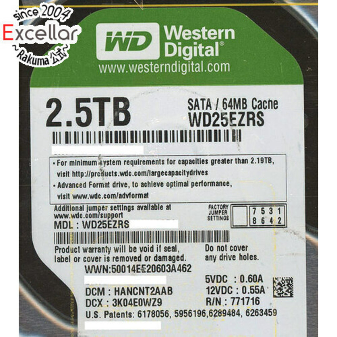 Western Digital製HDD　WD25EZRS　2.5TB SATA300