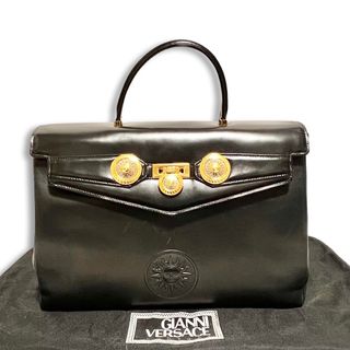 ジャンニヴェルサーチ(Gianni Versace)のGIANNI VERSACE ジャンニヴェルサーチェ サンバースト レザー ハンドバッグ ブリーフケース ブラック ヴィンテージ(ハンドバッグ)