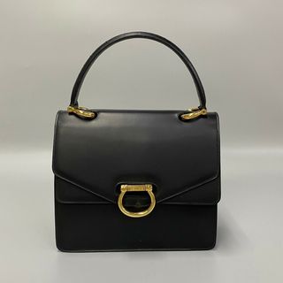 セリーヌ(celine)の美品 希少品 CELINE セリーヌ ヴィンテージ ロゴ 金具 カーフ レザー 本革 ハンドバッグ ミニ トートバッグ ブラック 黒 24864(ハンドバッグ)