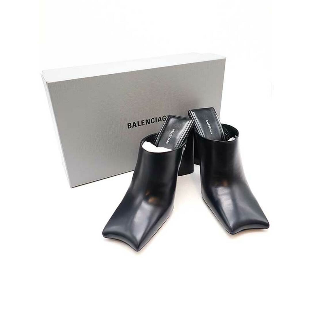 新品未使用品ＳBALENCIAGA バレンシアガ Moon leather Mules スクエアトゥレザーミュール 615671 ネイビーブラック 38