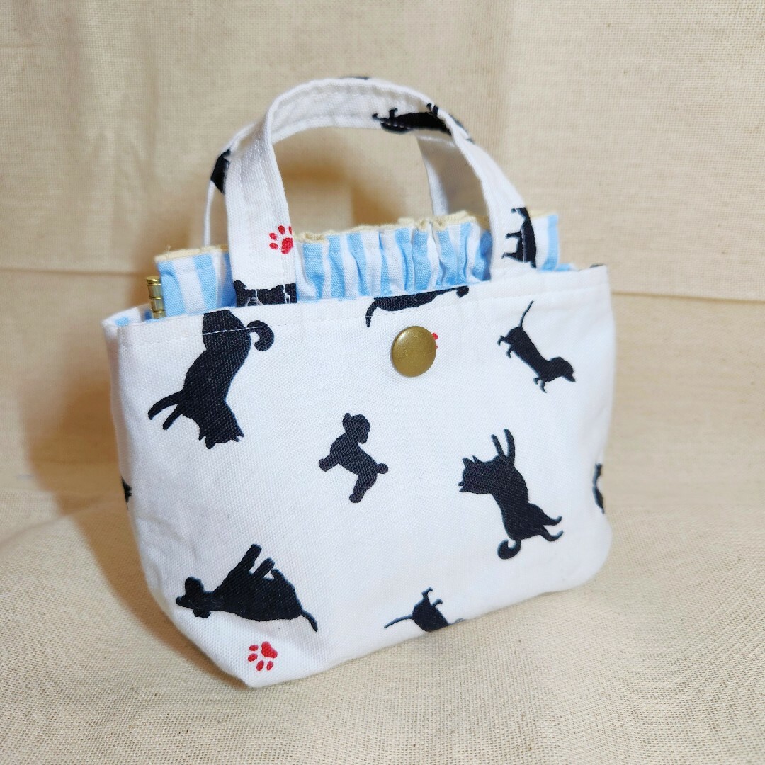 バネ口ミニトートポーチ ハンドメイド 犬シルエット柄 ハンドメイドのファッション小物(ポーチ)の商品写真