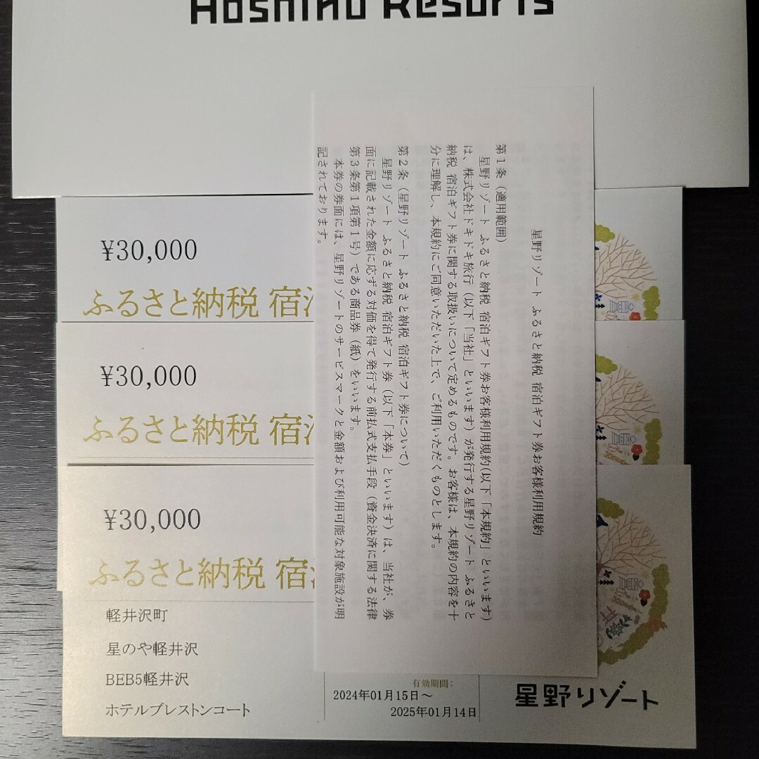 星野リゾート　宿泊ギフト券　軽井沢町　90,000円 チケットの優待券/割引券(宿泊券)の商品写真