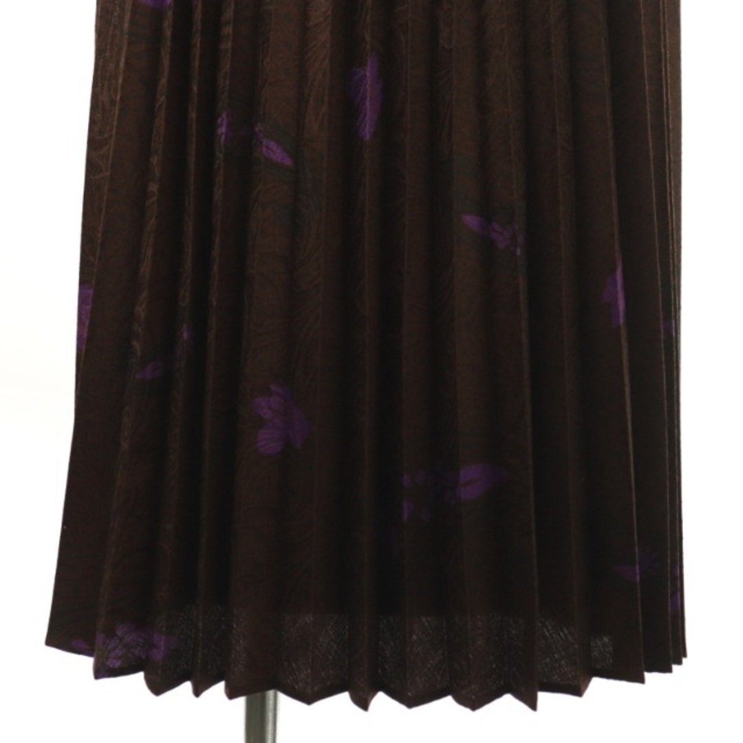 near.nippon(ニアーニッポン)のニアーニッポン プリーツスカート 総柄 36 S 茶 紫 タグ付き レディースのスカート(ロングスカート)の商品写真