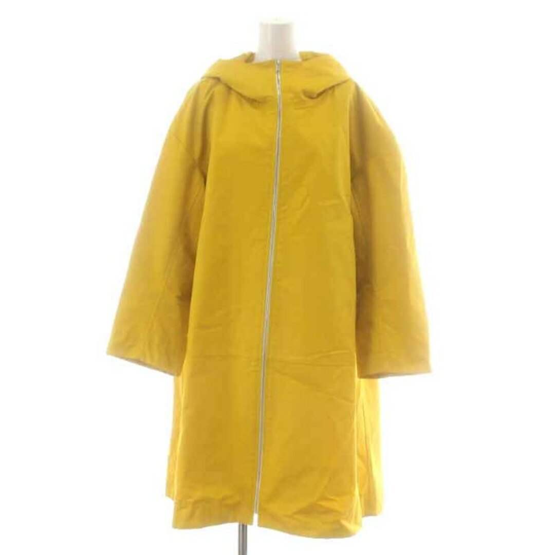 104cm袖丈ドゥロワー コート ロング ジップアップ フード 絹 シルク 36 S 黄色