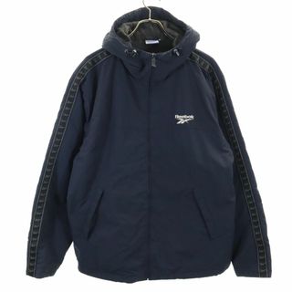 リーボック(Reebok)のリーボック ナイロンジャケット L ネイビー Reebok フード 裏フリース 中綿 メンズ 古着 【240116】(ナイロンジャケット)