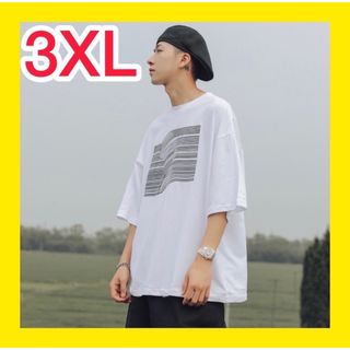 Tシャツ メンズ  半袖 夏服 バーコード 丸首 ボーダー ホワイト 3XL(Tシャツ/カットソー(半袖/袖なし))