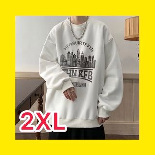 スウェット　メンズ　2XL　白　ビッグシルエット　ホワイト　プリント　白色(スウェット)