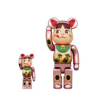 ベアブリック(BE@RBRICK)のBE@RBRICK 招き猫ペコちゃん金運ダブル小判 桃金メッキ100%&400%(その他)