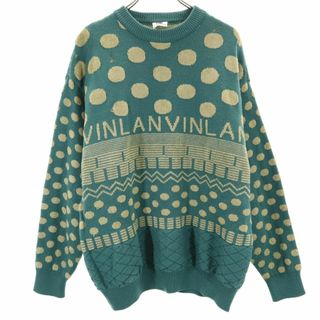 ランバン(LANVIN)のランバン ビッグサイズ ドット 長袖 ウールブレンド セーター 50 グリーン系 LANVIN ニット メンズ 古着 【240116】(ニット/セーター)