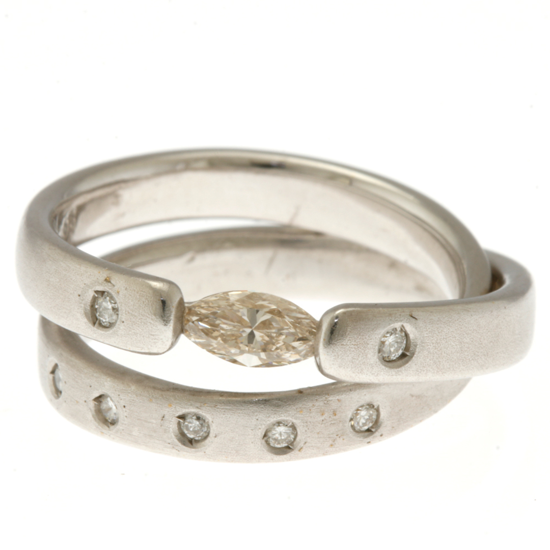 リング 指輪 12.5号 18金 K18ホワイトゴールド ダイヤモンド 0.35ct/0.08ct つや消し 2連風 レディース 中古 レディースのアクセサリー(リング(指輪))の商品写真