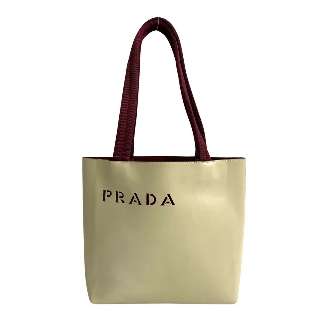 極 美品 希少品 PRADA プラダ パンチング ロゴ スエード カーフレザー 本革  ハンドバッグ ミニ トートバッグ ホワイト ボルドー 23681素材レザー