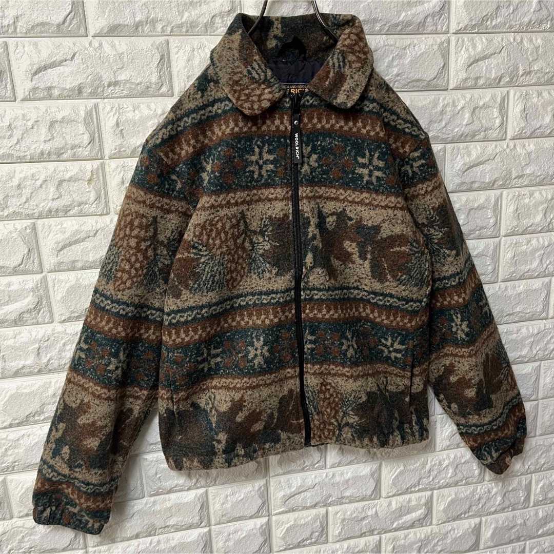 WOOLRICH(ウールリッチ)の【WOOLRICH】ウールリッチ ジップブルゾン フリース地 総柄 アースカラー レディースのジャケット/アウター(ブルゾン)の商品写真