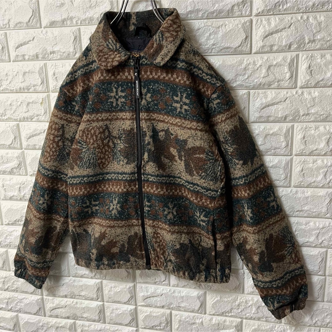 WOOLRICH(ウールリッチ)の【WOOLRICH】ウールリッチ ジップブルゾン フリース地 総柄 アースカラー レディースのジャケット/アウター(ブルゾン)の商品写真