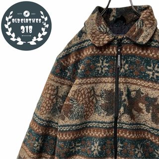 ウールリッチ(WOOLRICH)の【WOOLRICH】ウールリッチ ジップブルゾン フリース地 総柄 アースカラー(ブルゾン)