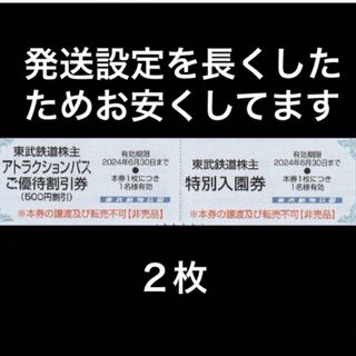 ２枚🐯東武動物公園特別入園券🐯2024.6.30迄有効(動物園)