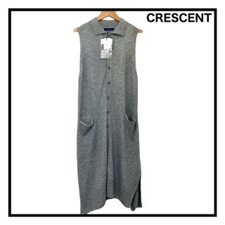 クレッシェント(CRESCENT)の新品タグ付き　CRESCENT　ウール混ひざ丈ノースリーブワンピース　グレー　(ひざ丈ワンピース)