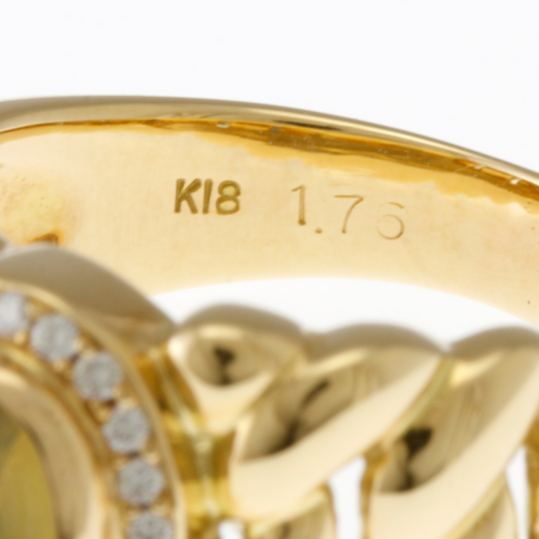 リング 指輪 16.5号 18金 K18イエローゴールド キャッツアイ 1.76ct ダイヤモンド 0.16ct レディース 中古 レディースのアクセサリー(リング(指輪))の商品写真